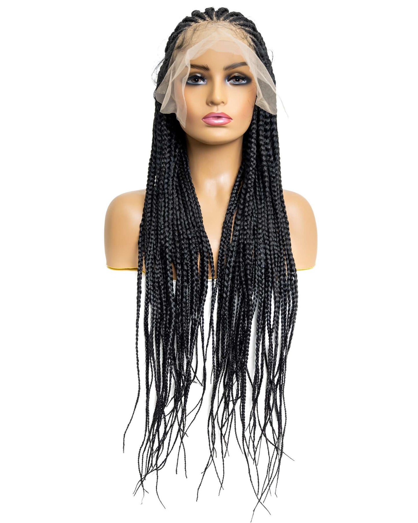 Knotless Fulani Box Braid Full Lace Wig in natural color with HD transparent lace