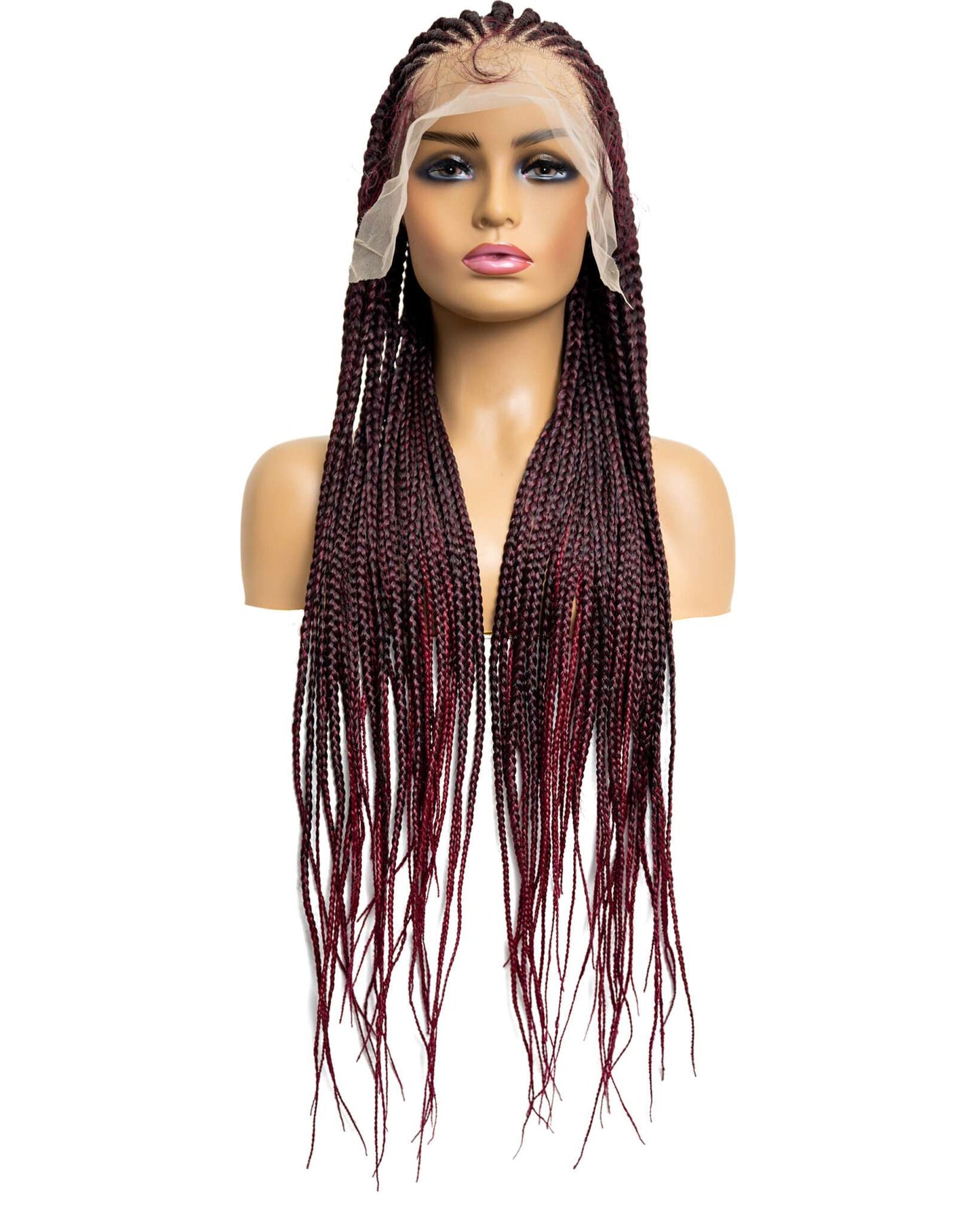 Knotless Fulani Box Braid Full Lace Wig in natural color with HD transparent lace