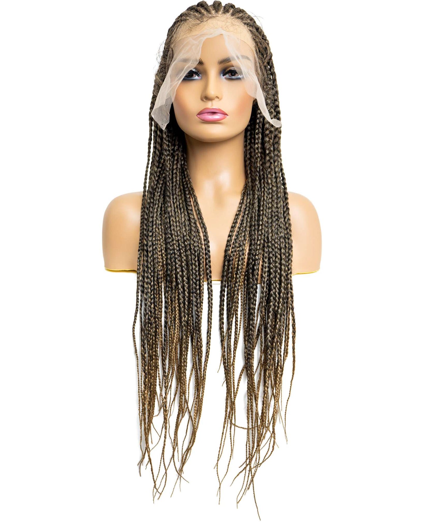 Knotless Fulani Box Braid Full Lace Wig in natural color with HD transparent lace