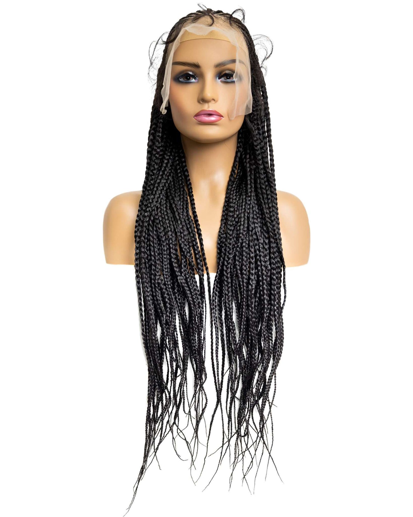 Knotless Fulani Box Braid Full Lace Wig in natural color with HD transparent lace