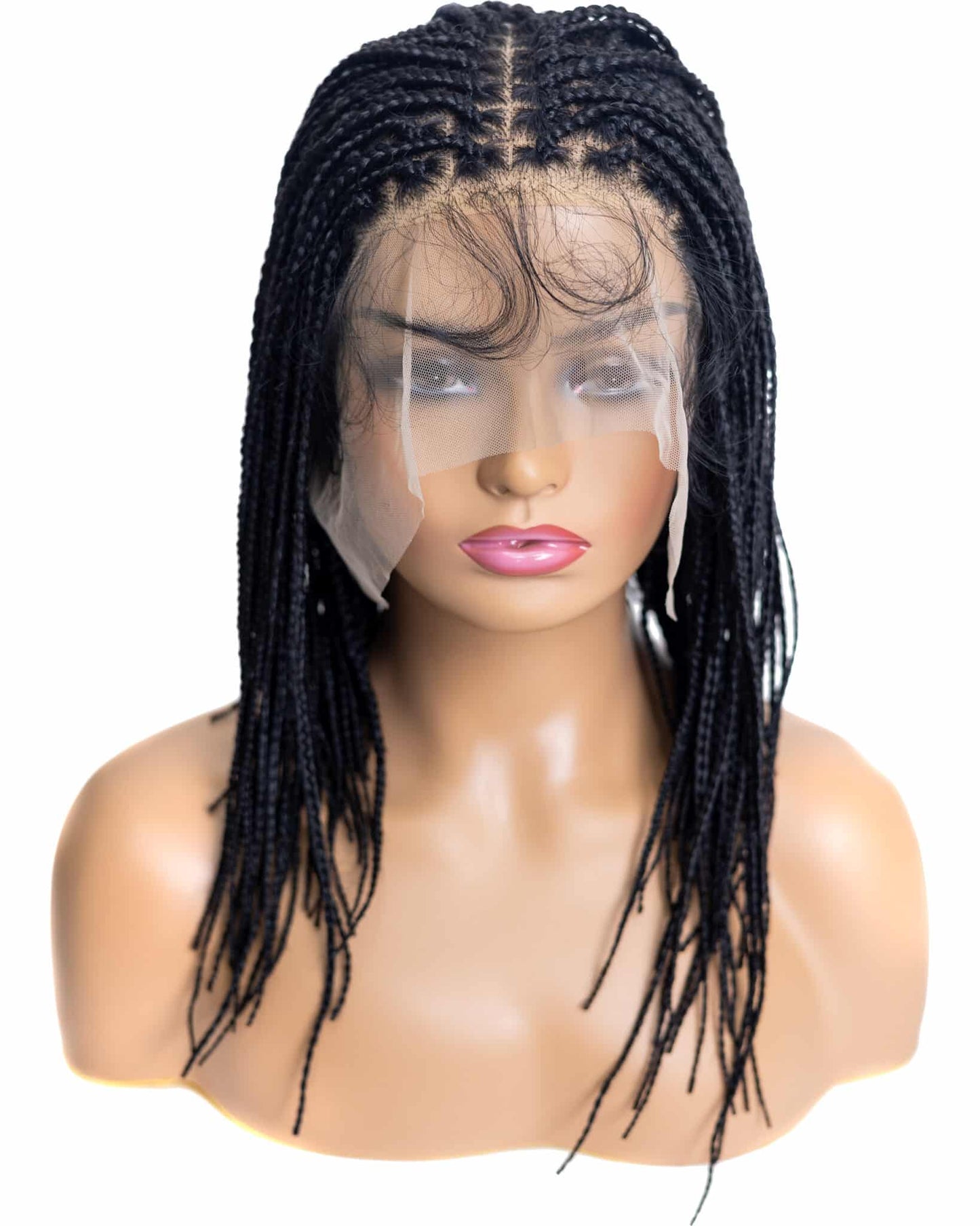 Knotless Box Braid 12-inch Full Lace Wig in natural color with HD transparent lace