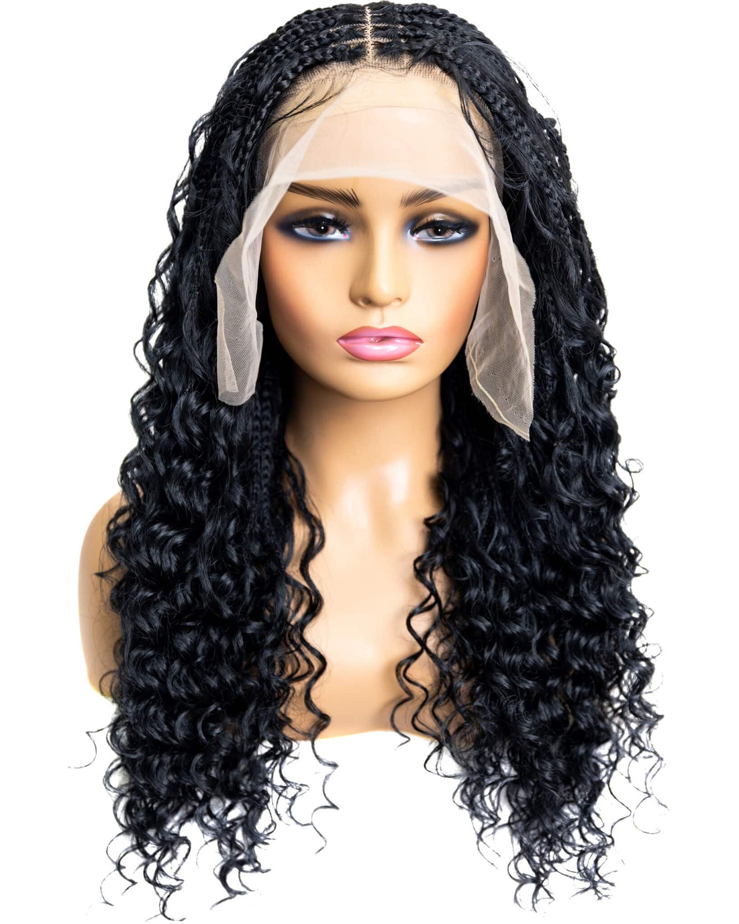 Knotless Micro Deep Wave Braid 24-inch Full Lace Wig in natural color with HD transparent lace
