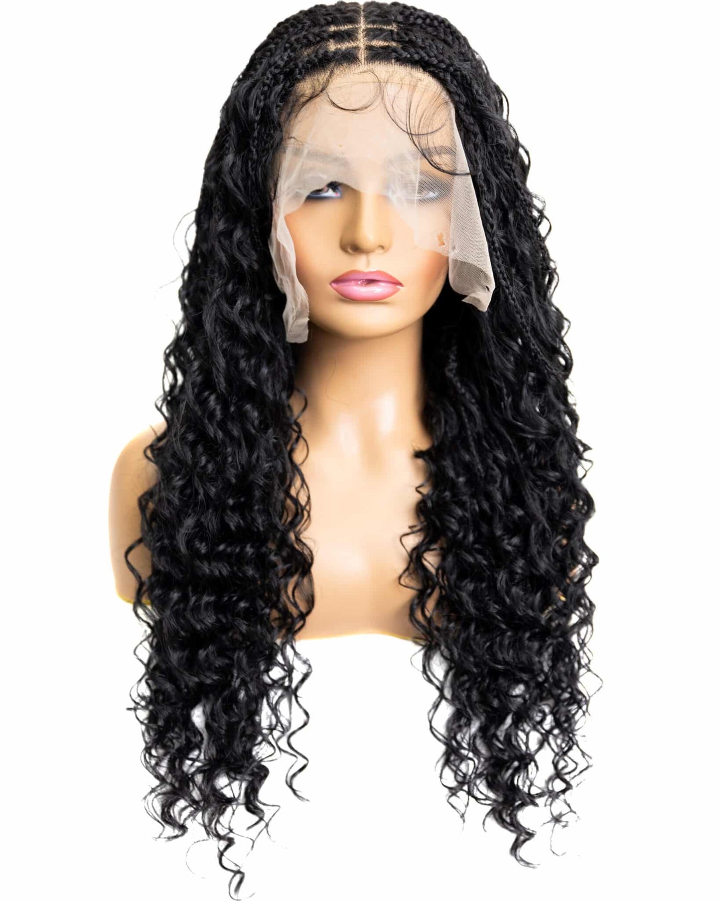 Knotless Micro Deep Wave Braid 24-inch Full Lace Wig in natural color with HD transparent lace