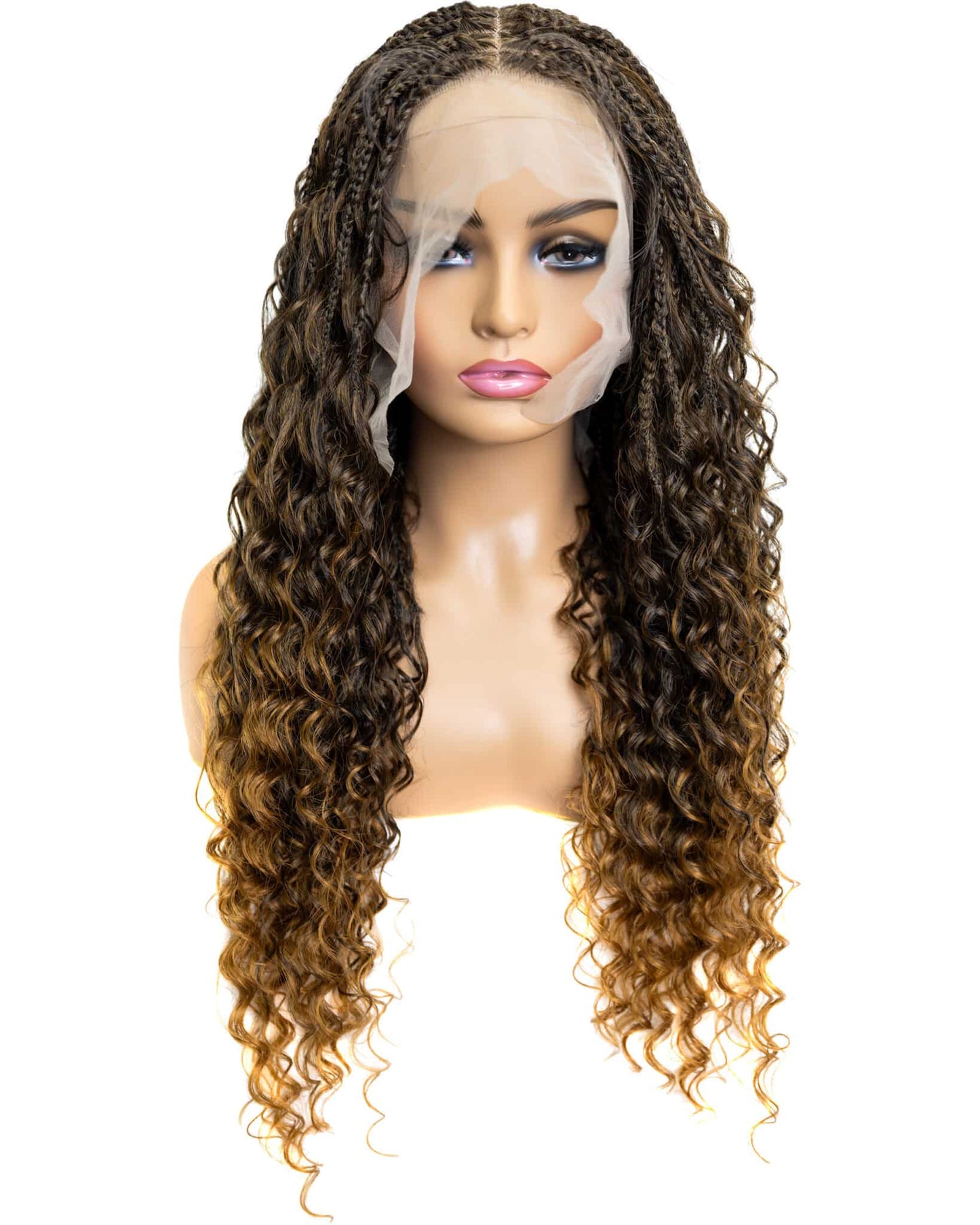 Knotless Micro Deep Wave Braid 24-inch Full Lace Wig in natural color with HD transparent lace