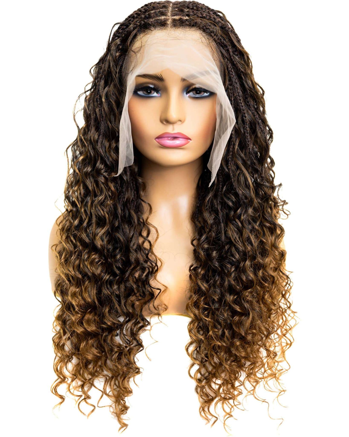 Knotless Micro Deep Wave Braid 24-inch Full Lace Wig in natural color with HD transparent lace