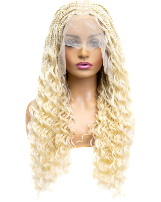 Knotless Micro Deep Wave Braid 24-inch Full Lace Wig in natural color with HD transparent lace