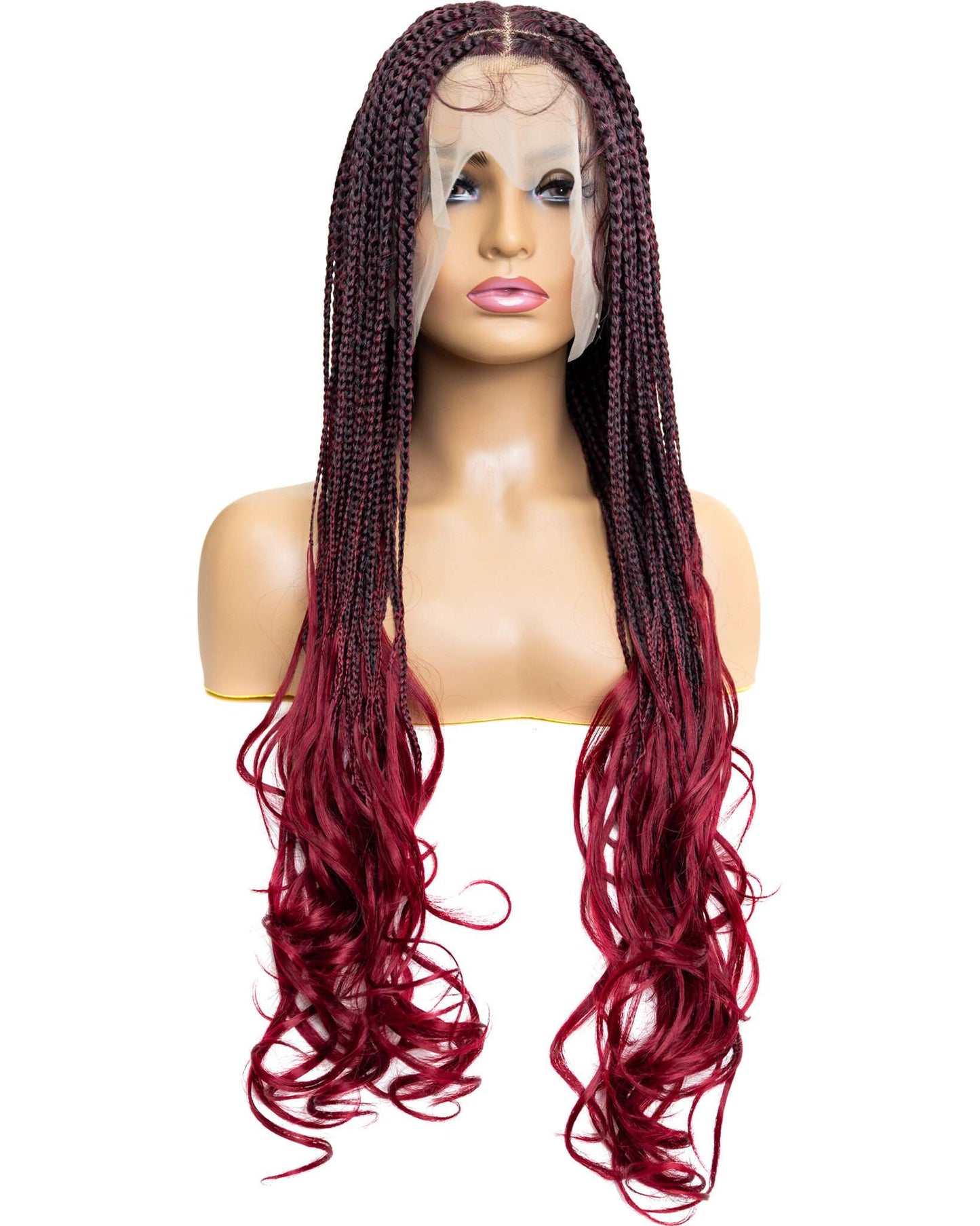 Knotless Micro French Curl Braid 28-inch Full Lace Wig in natural color with HD transparent lace