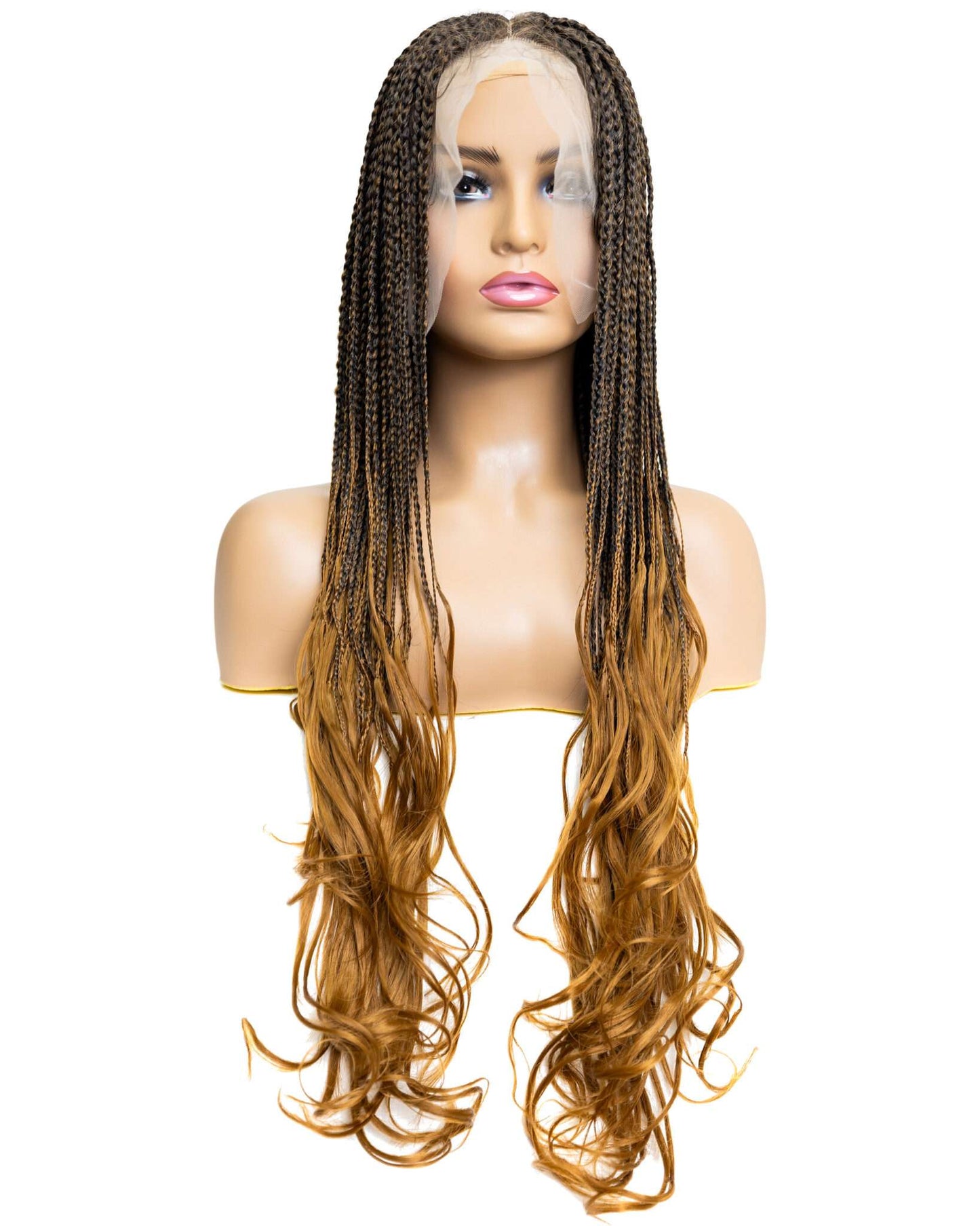 Knotless Micro French Curl Braid 28-inch Full Lace Wig in natural color with HD transparent lace