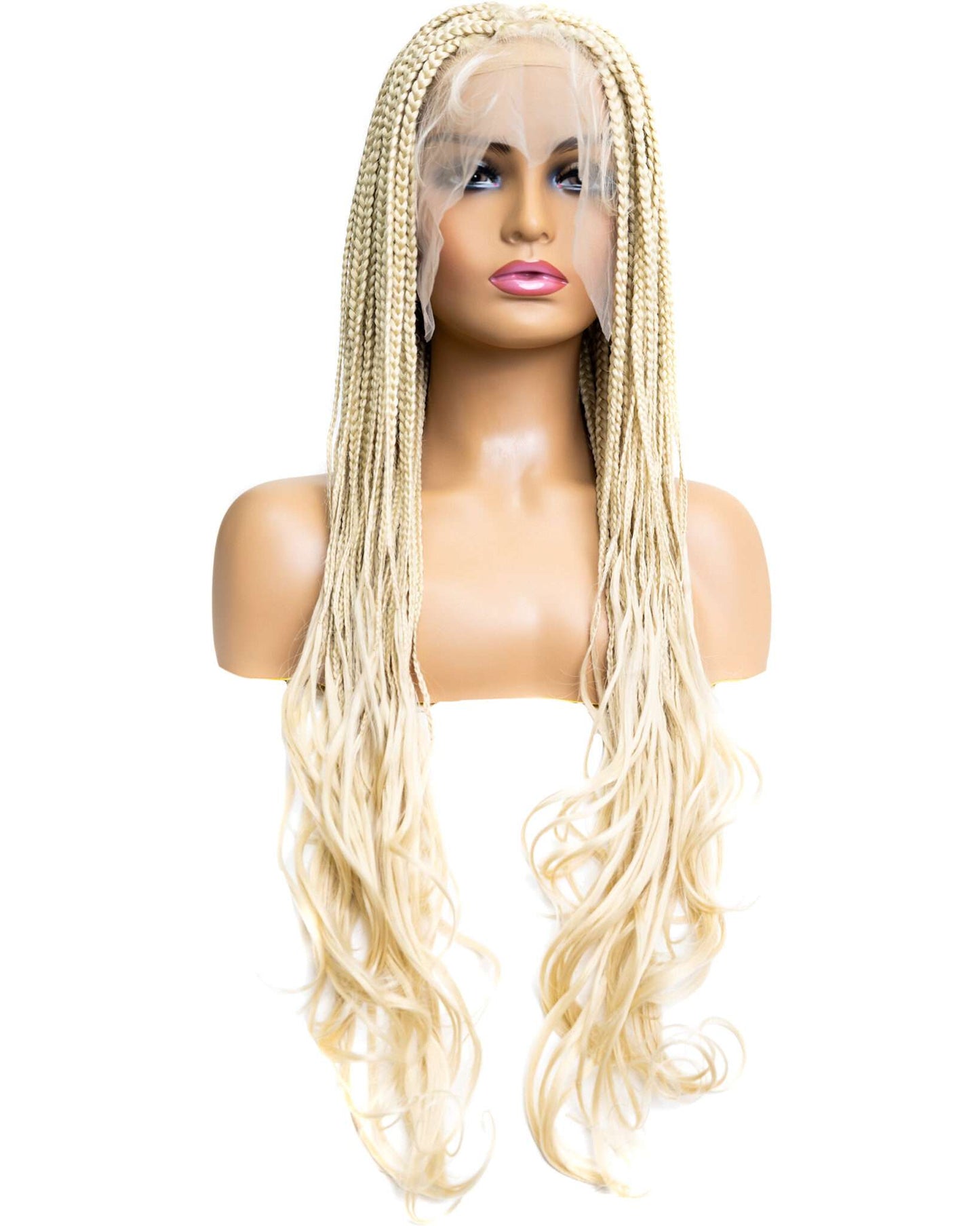 Knotless Micro French Curl Braid 28-inch Full Lace Wig in natural color with HD transparent lace