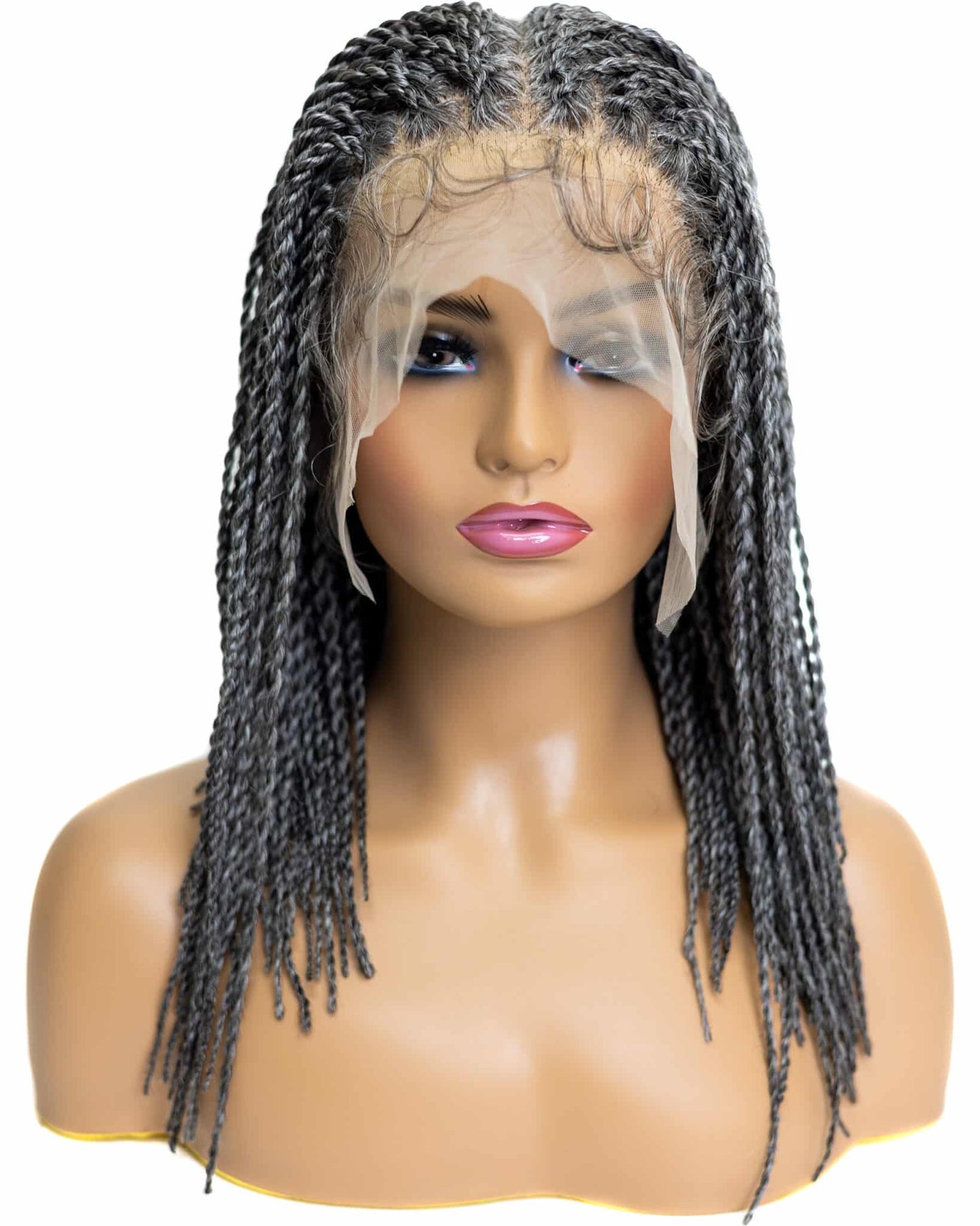 Knotless Micro Senegal Twist Braid 12-inch Full Lace Wig in natural color with HD transparent lace