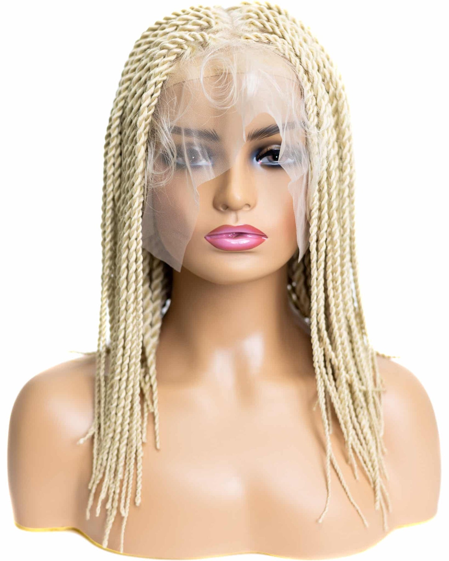 Knotless Micro Senegal Twist Braid 12-inch Full Lace Wig in natural color with HD transparent lace