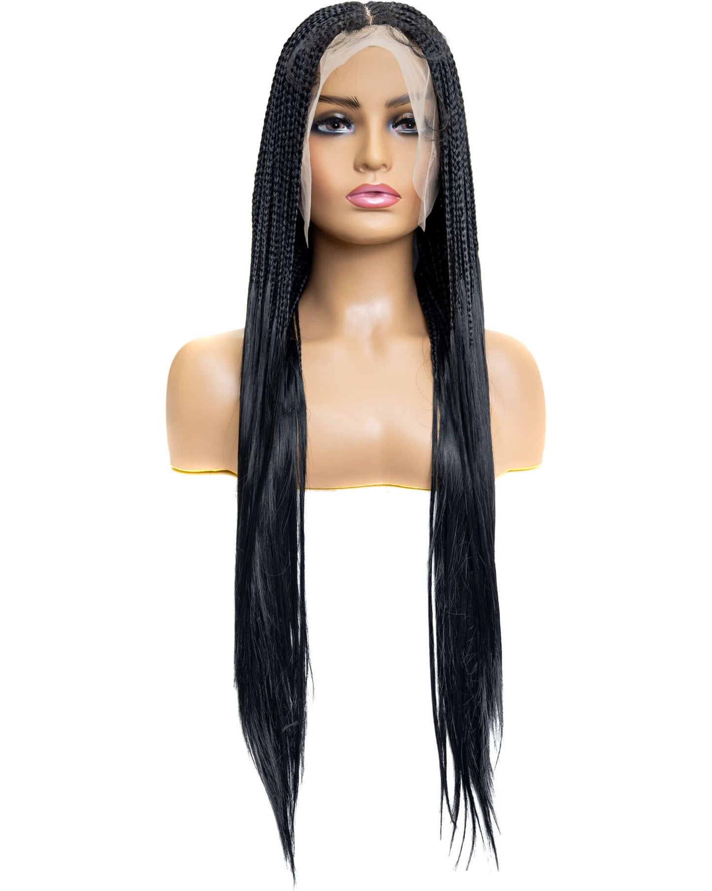Knotless Micro Silky Straight Braid 30-inch Full Lace Wig in natural color with HD transparent lace