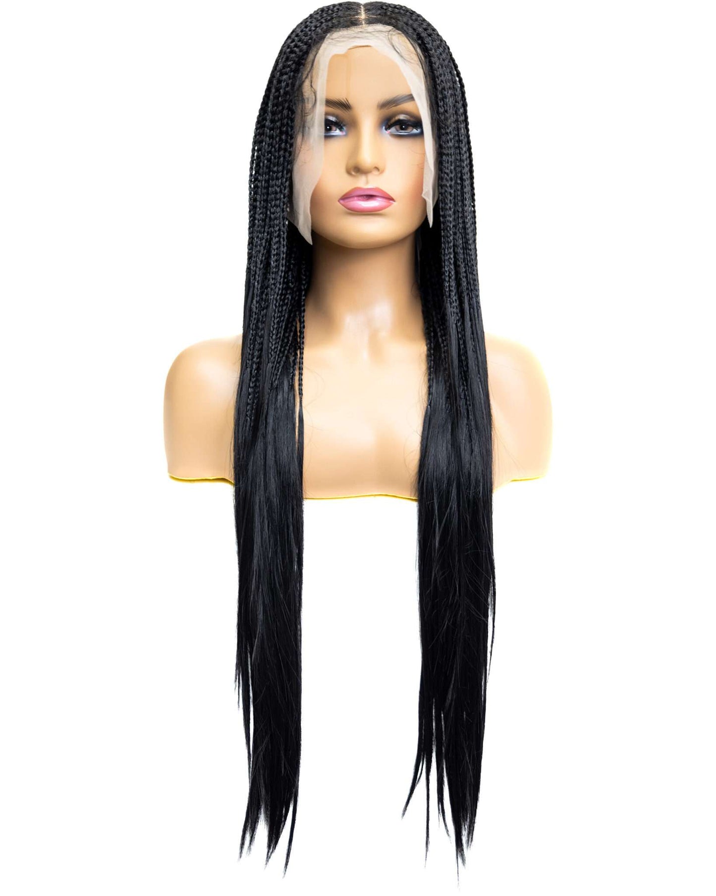 Knotless Micro Silky Straight Braid 30-inch Full Lace Wig in natural color with HD transparent lace