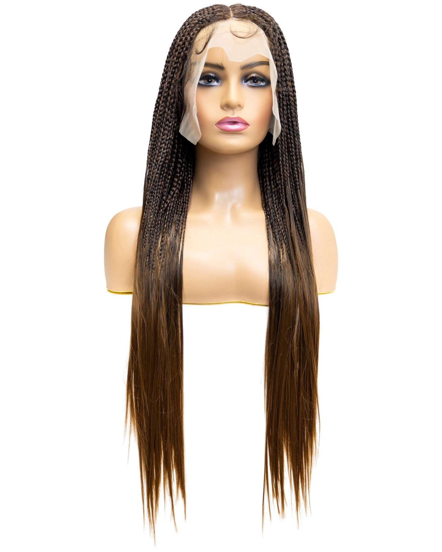 Knotless Micro Silky Straight Braid 30-inch Full Lace Wig in natural color with HD transparent lace