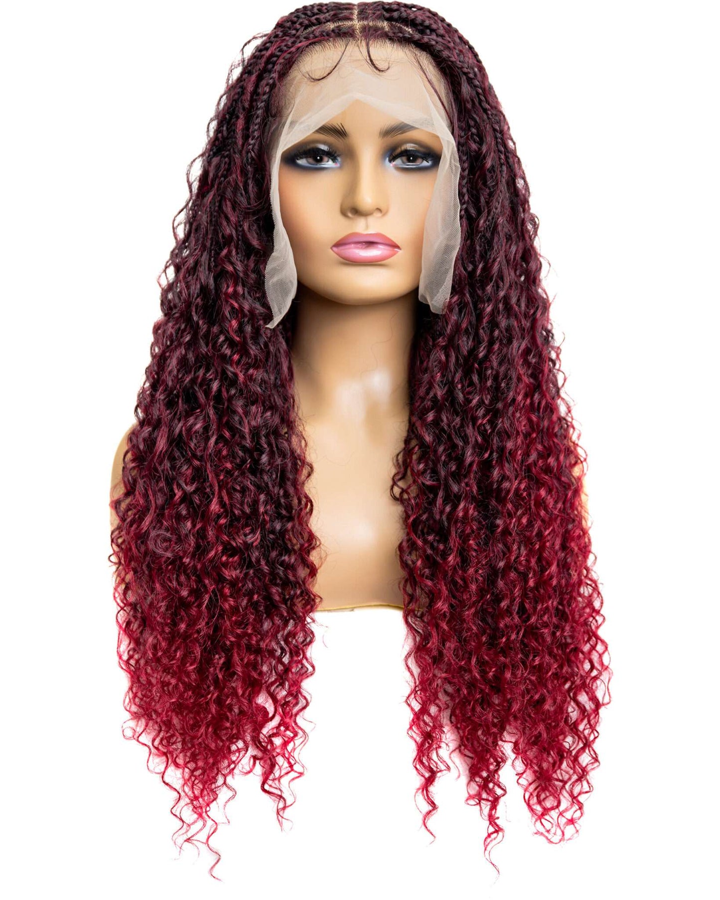 Knotless Micro Bohemian Water Wave Braid 26-inch Full Lace Wig in natural color with HD transparent lace