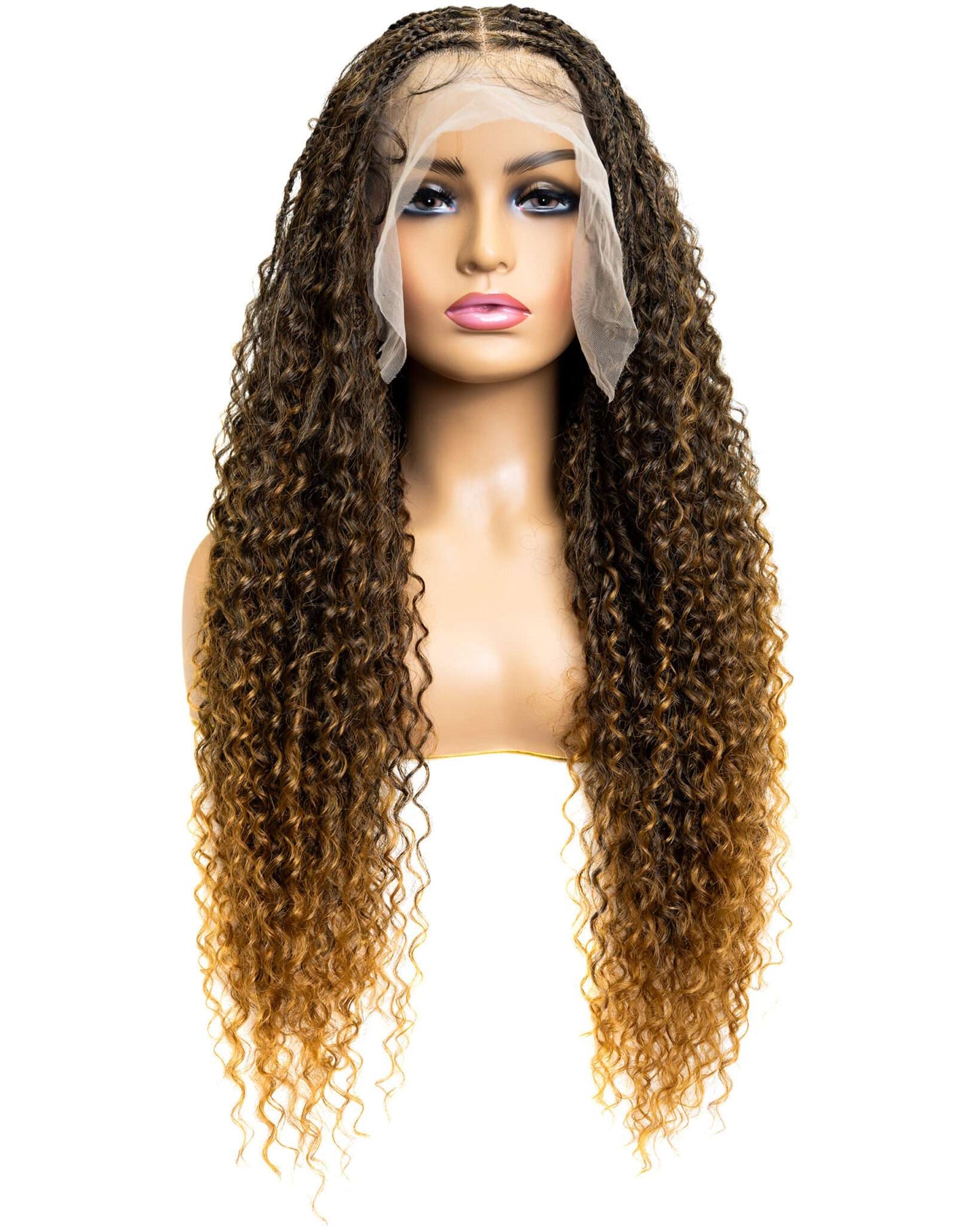 Knotless Micro Bohemian Water Wave Braid 26-inch Full Lace Wig in natural color with HD transparent lace