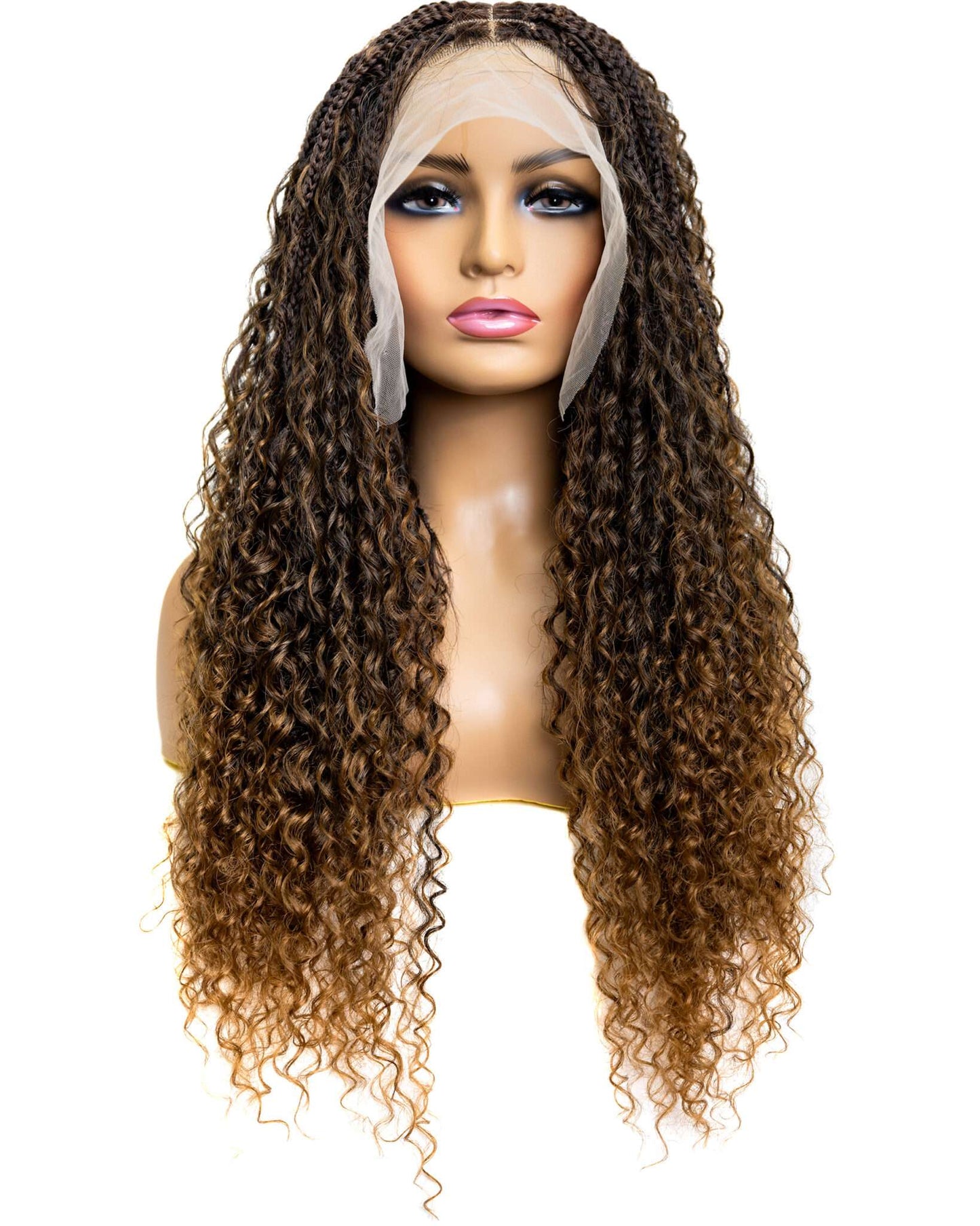 Knotless Micro Bohemian Water Wave Braid 26-inch Full Lace Wig in natural color with HD transparent lace