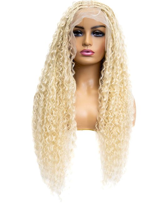 Knotless Micro Bohemian Water Wave Braid 26-inch Full Lace Wig in natural color with HD transparent lace