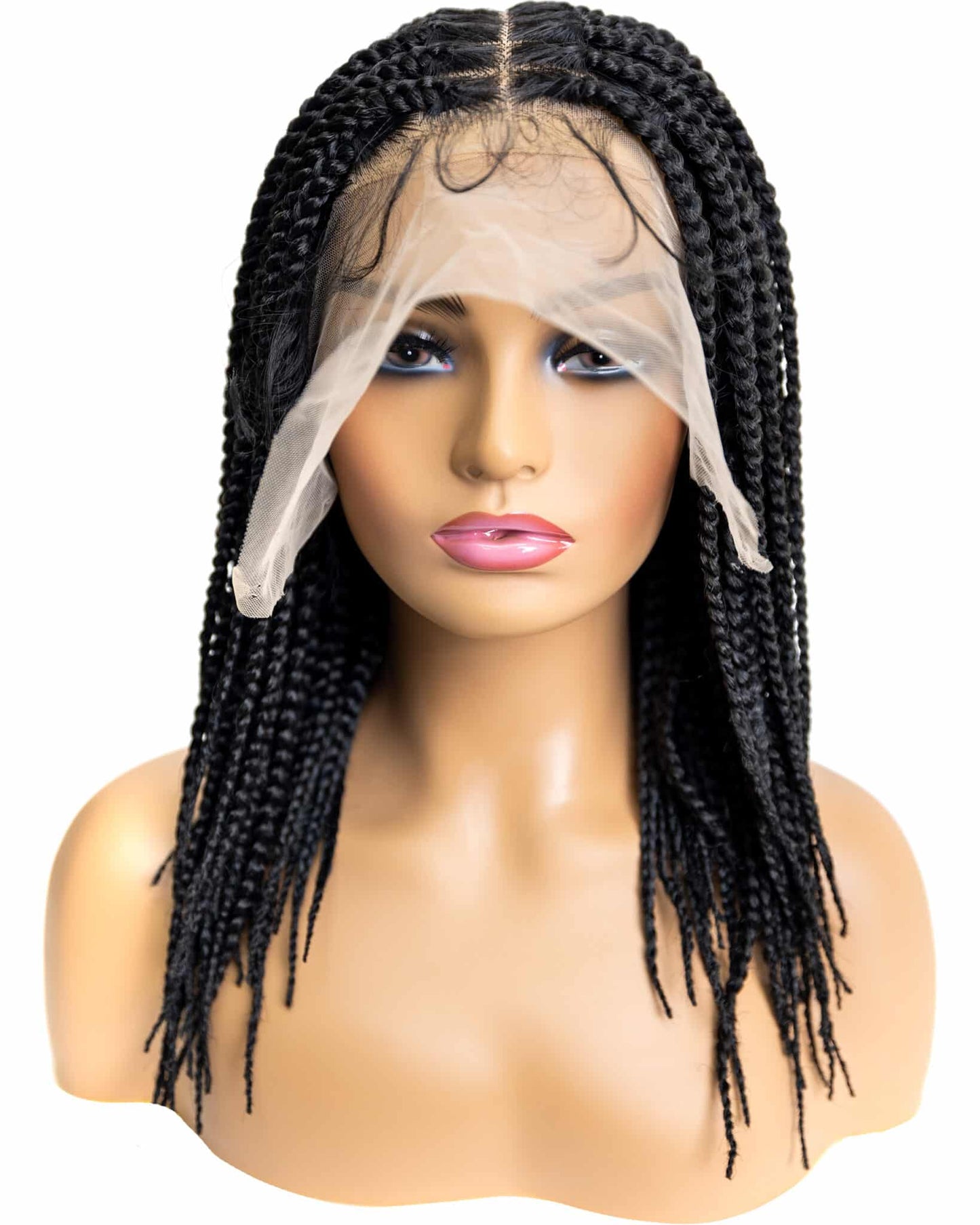 Knotless Box Braid 12-inch Full Lace Wig in natural color with HD transparent lace