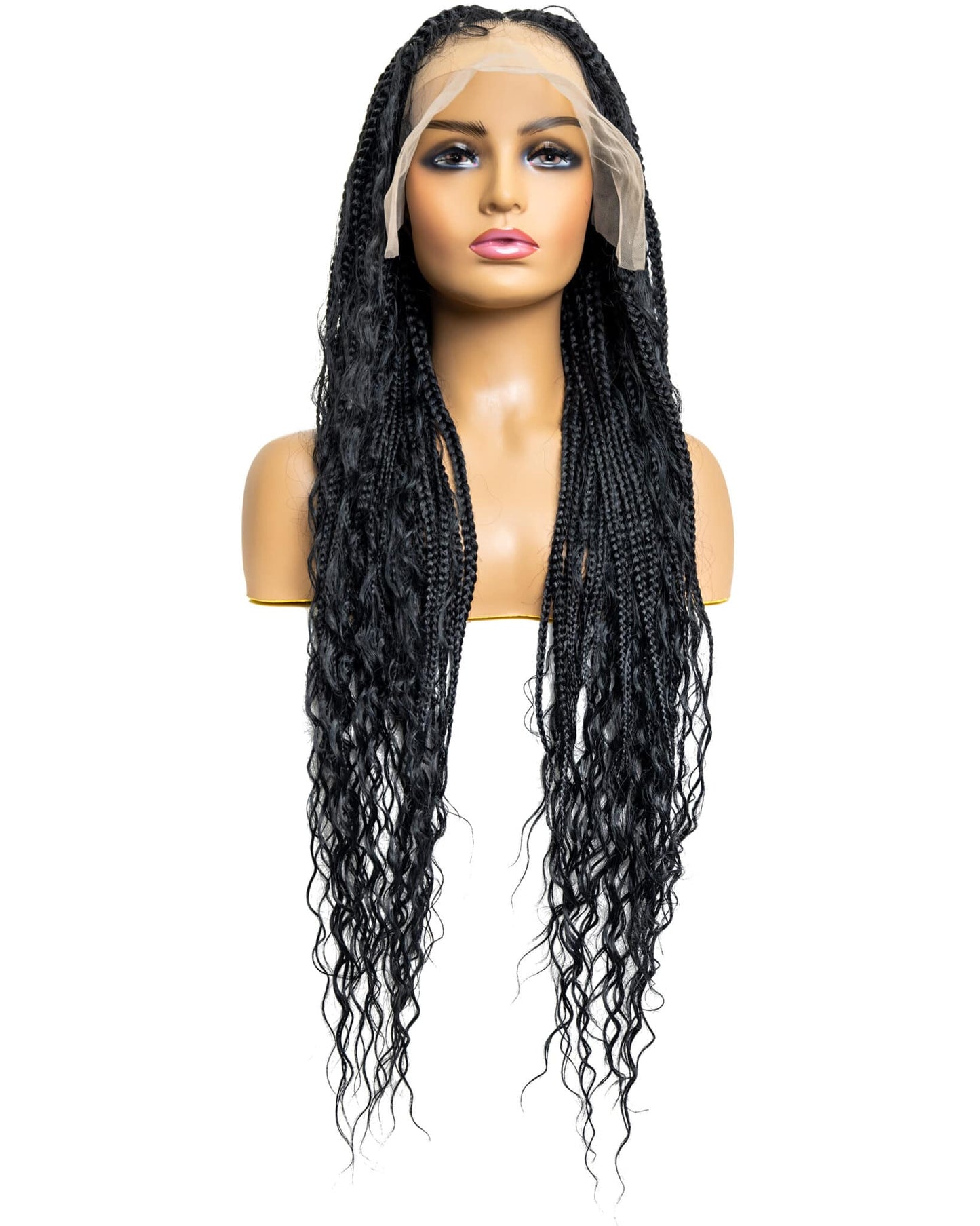 Knotless Bohemian Triangle Box Braided Full Lace Wig in natural color with HD transparent lace