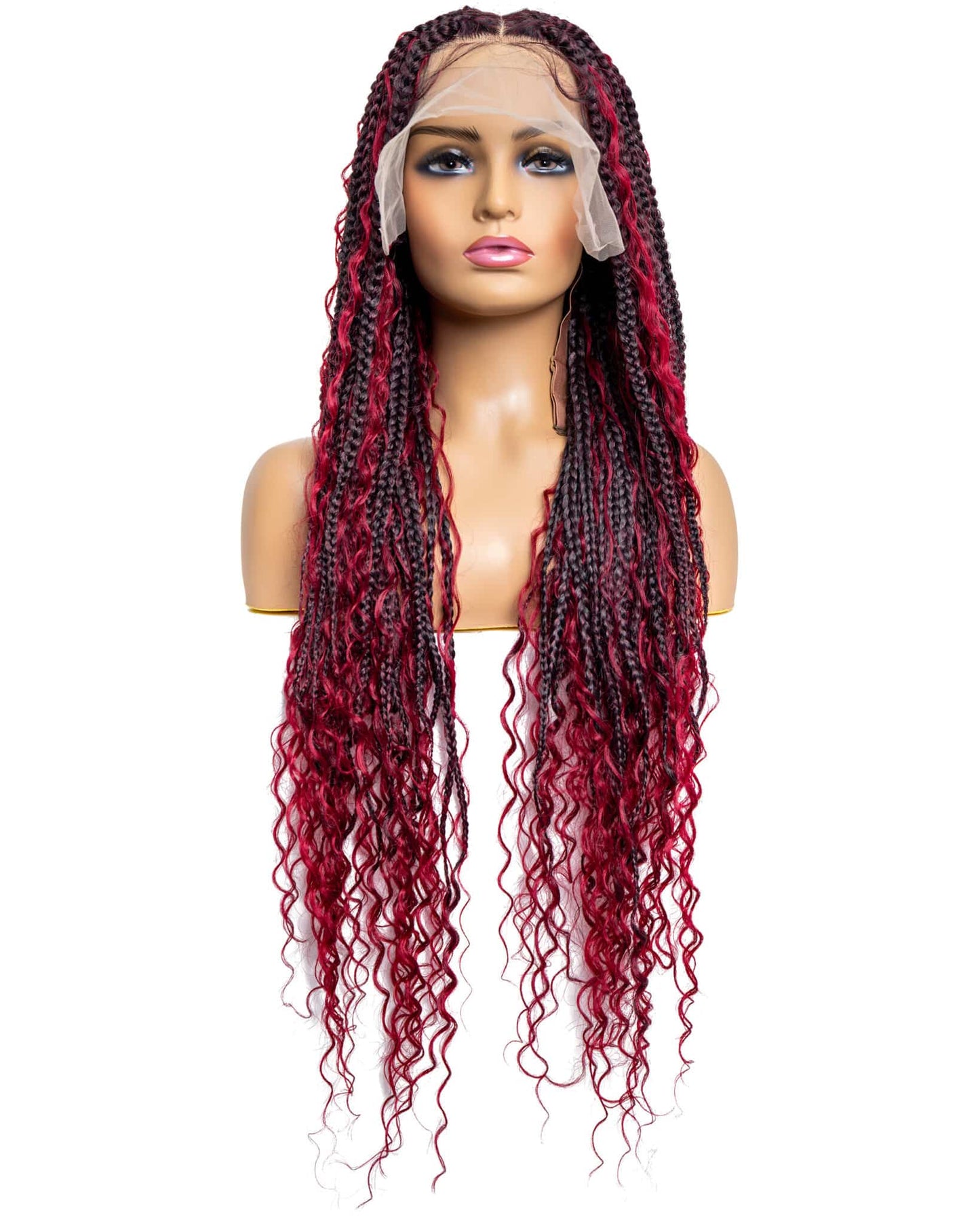 Knotless Bohemian Triangle Box Braided Full Lace Wig in natural color with HD transparent lace