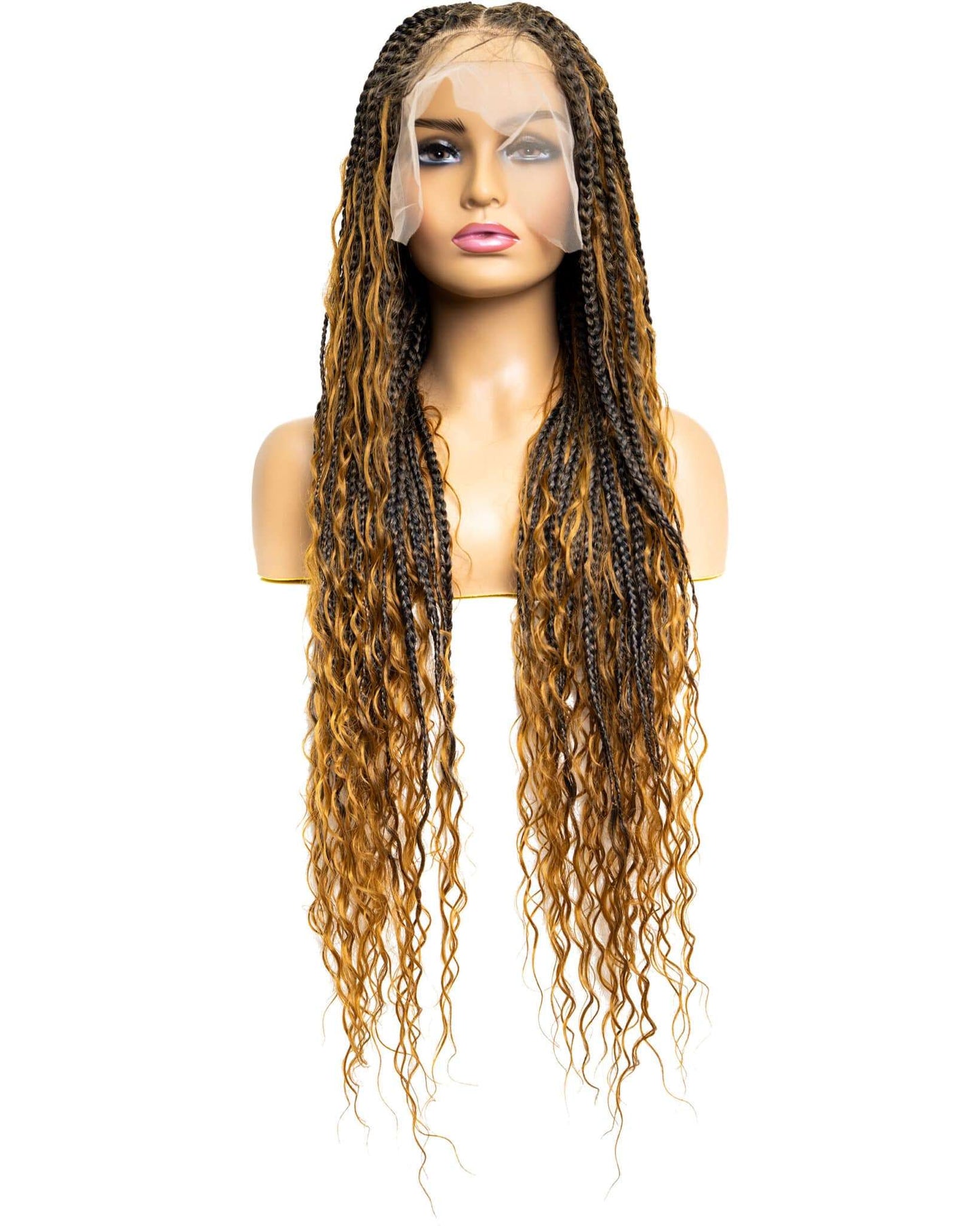 Knotless Bohemian Triangle Box Braided Full Lace Wig in natural color with HD transparent lace
