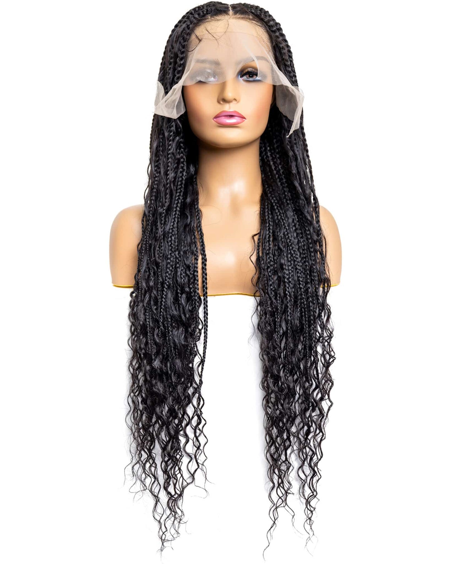 Knotless Bohemian Triangle Box Braided Full Lace Wig in natural color with HD transparent lace