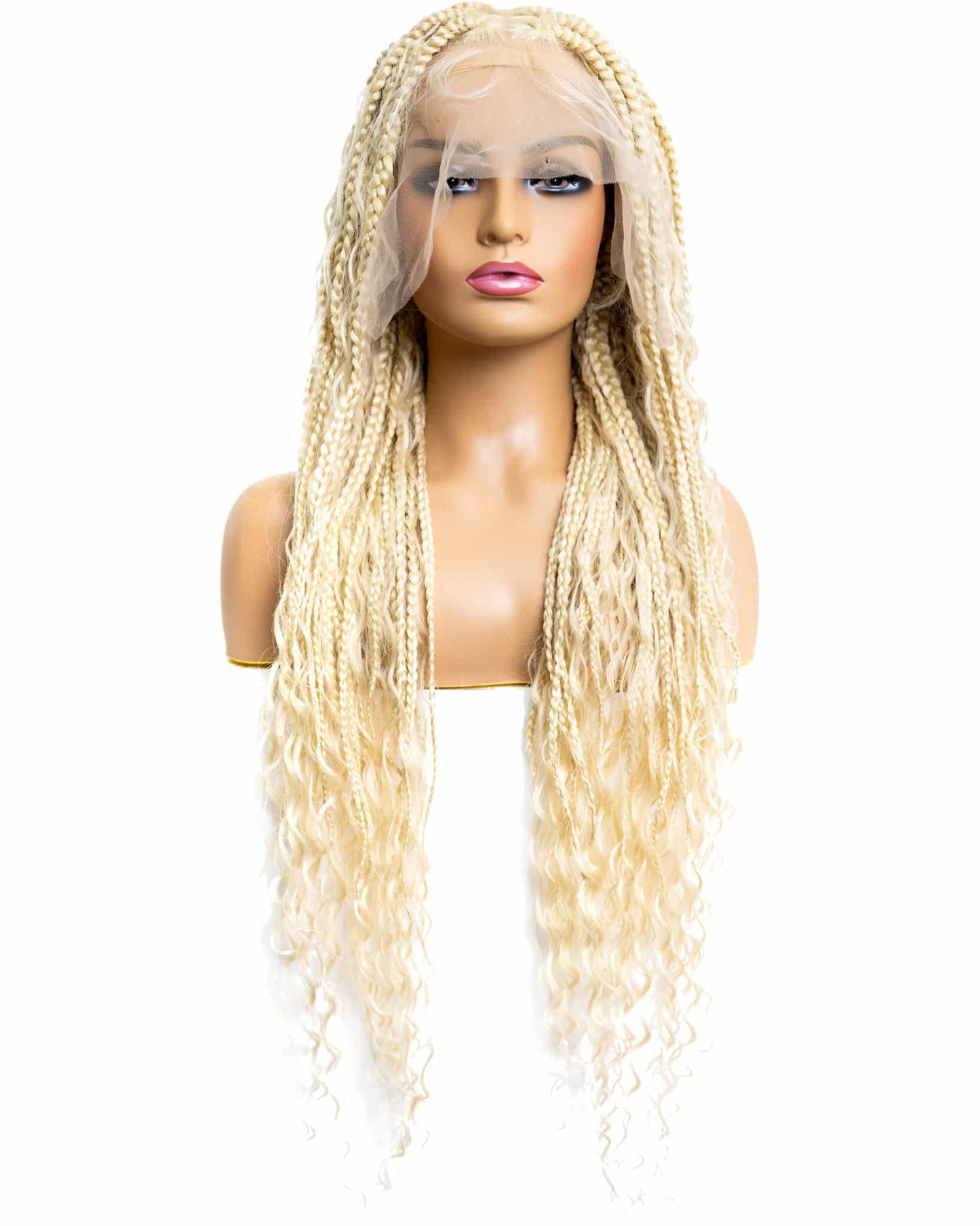 Knotless Bohemian Triangle Box Braided Full Lace Wig in natural color with HD transparent lace
