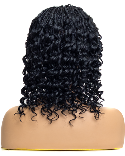 PIB 12" Single Full Lace Braid Wig- Cherry Deep Wave Braid Wig for Black Women, Curly Hair Wig