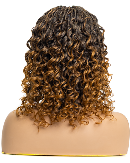 PIB 12" Single Full Lace Braid Wig- Cherry Deep Wave Braid Wig for Black Women, Curly Hair Wig
