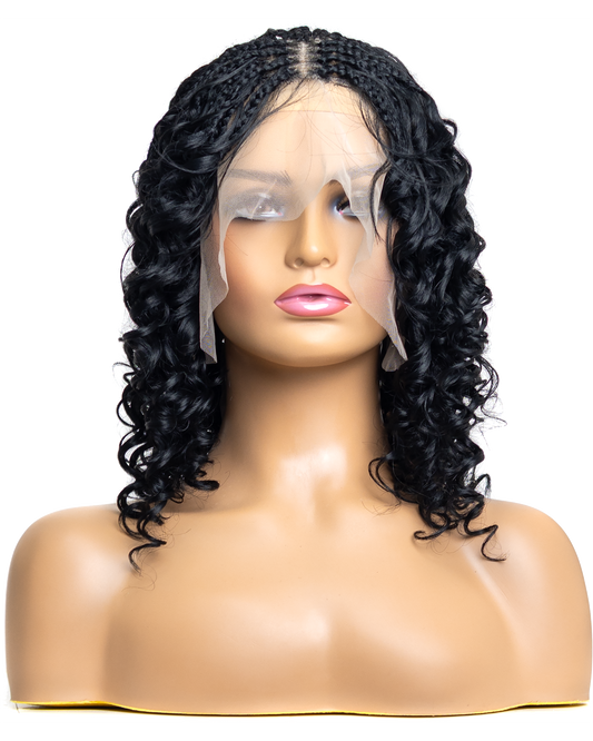 PIB 12" Single Full Lace Braid Wig- Cherry Deep Wave Braid Wig for Black Women, Curly Hair Wig