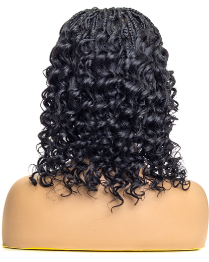 PIB 12" Single Full Lace Braid Wig- Cherry Deep Wave Braid Wig for Black Women, Curly Hair Wig