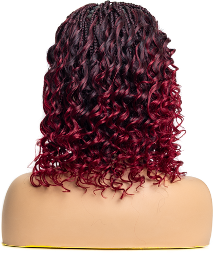 PIB 12" Single Full Lace Braid Wig- Cherry Deep Wave Braid Wig for Black Women, Curly Hair Wig