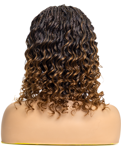 PIB 12" Single Full Lace Braid Wig- Cherry Deep Wave Braid Wig for Black Women, Curly Hair Wig