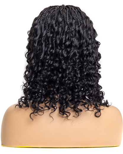 PIB 12" Single Full Lace Braid Wig- Cherry Deep Wave Braid Wig for Black Women, Curly Hair Wig
