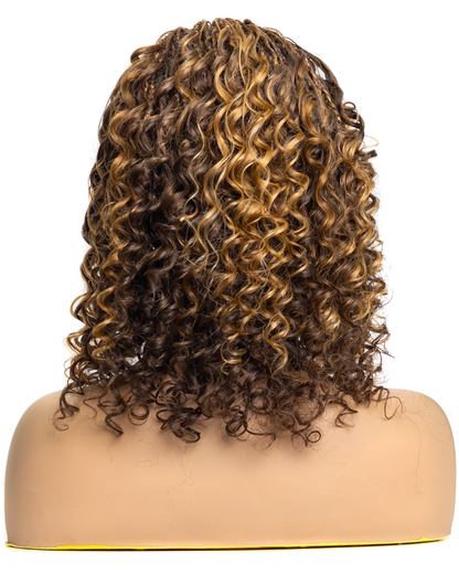 PIB 12" Single Full Lace Braid Wig- Cherry Deep Wave Braid Wig for Black Women, Curly Hair Wig