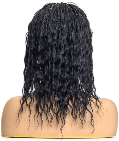 PIB 12" Single Full Lace Braid Wig- Cherry Peruvian Wave Braid Wig for Black Women, Curly Hair Wig