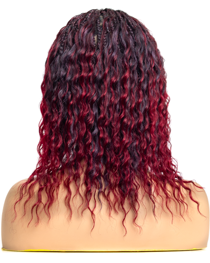 PIB 12" Single Full Lace Braid Wig- Cherry Peruvian Wave Braid Wig for Black Women, Curly Hair Wig