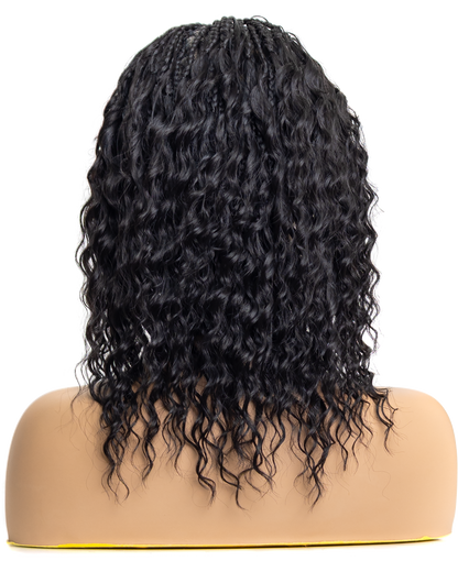 PIB 12" Single Full Lace Braid Wig- Cherry Peruvian Wave Braid Wig for Black Women, Curly Hair Wig