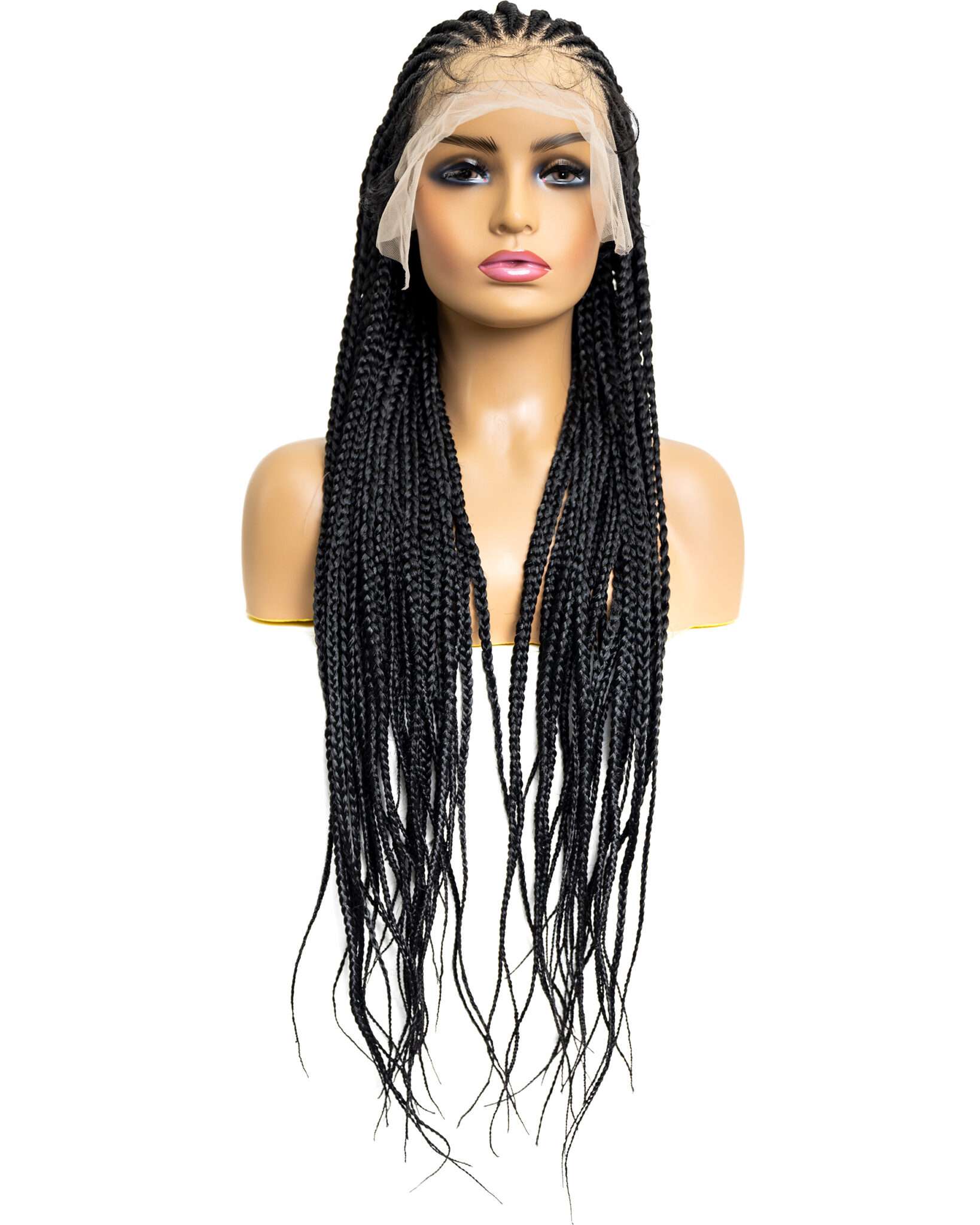 Knotless Fulani Box Braid Full Lace Wig in natural color with HD transparent lace
