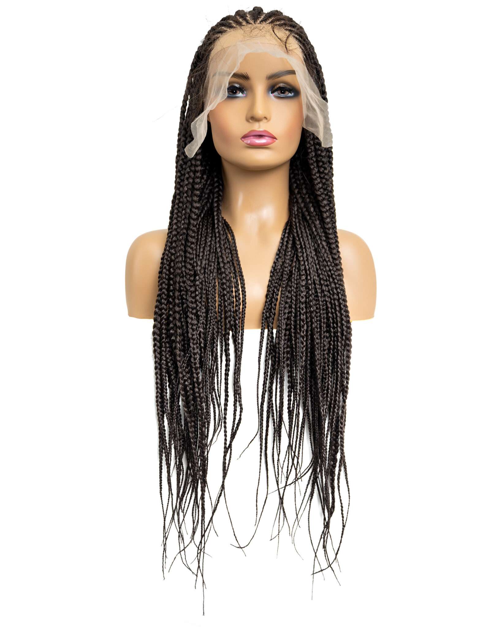 Knotless Fulani Box Braid Full Lace Wig in natural color with HD transparent lace