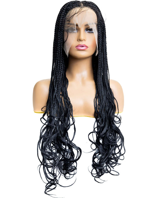 Knotless Micro French Curl Braid 28" Braided Full Lace Wig