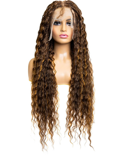 Knotless Micro Peruvian Wave Braid 32-inch Full Lace Wig in natural color with HD transparent lace