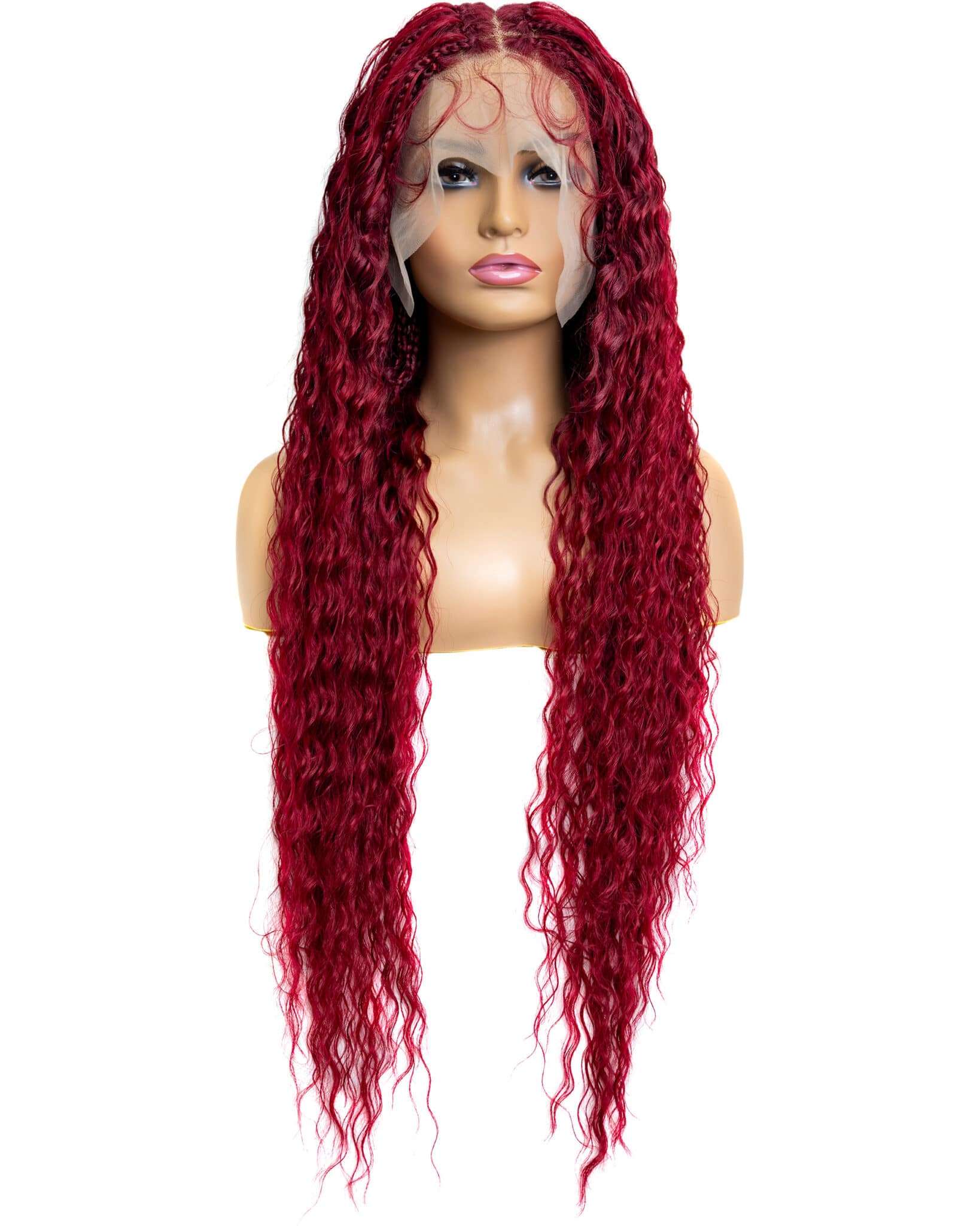 Knotless Micro Peruvian Wave Braid 32-inch Full Lace Wig in natural color with HD transparent lace