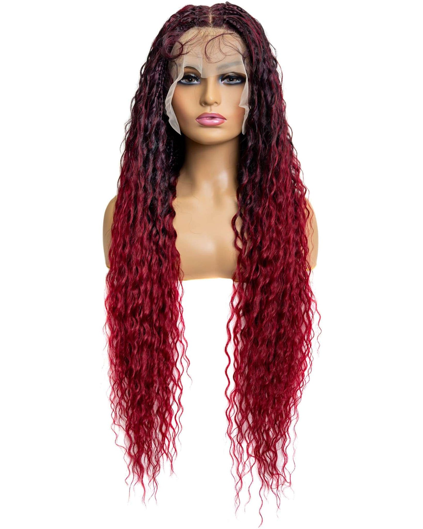 Knotless Micro Peruvian Wave Braid 32-inch Full Lace Wig in natural color with HD transparent lace