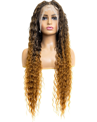 Knotless Micro Peruvian Wave Braid 32-inch Full Lace Wig in natural color with HD transparent lace