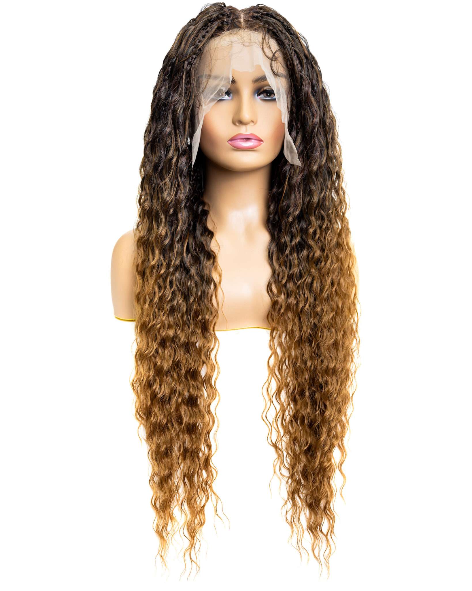 Knotless Micro Peruvian Wave Braid 32-inch Full Lace Wig in natural color with HD transparent lace