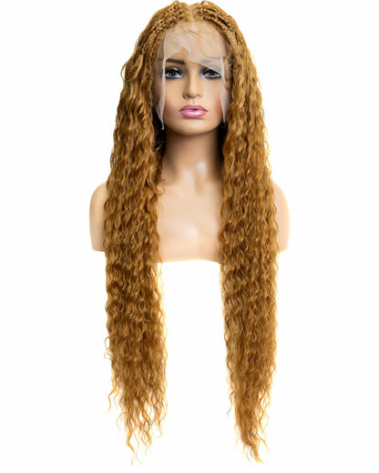 Knotless Micro Peruvian Wave Braid 32-inch Full Lace Wig in natural color with HD transparent lace