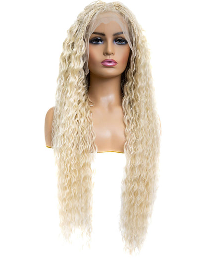 Knotless Micro Peruvian Wave Braid 32-inch Full Lace Wig in natural color with HD transparent lace