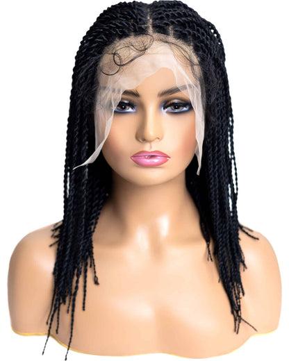 Knotless Micro Senegal Twist Braid 12-inch Full Lace Wig in natural color with HD transparent lace